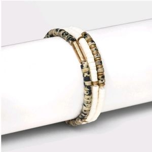 Semi precious Dalmatian Japer Heishi mutli-strand bracelet set cream/brown